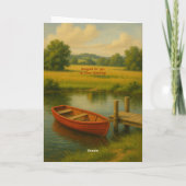 Custom Vatertag Red Boat & Tractor am Teich Dankeskarte (Rückseite)