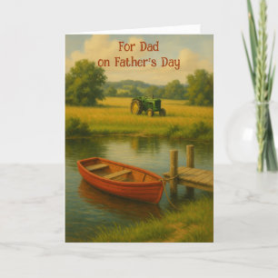 Custom Vatertag Red Boat & Tractor am Teich Dankeskarte