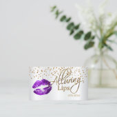 Custom - Verführerisch Lips Gold Confetti & Lila L Visitenkarte (Stehend Vorderseite)