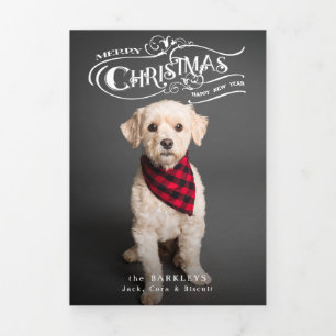 Custom Verziert Christmas Typografy Pet Foto Dreifach Gefaltete Karte