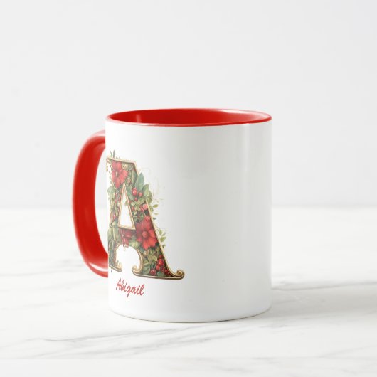 Custom Verziert Monogram A Christmas Red Gold Tasse (Vorderseite Links)