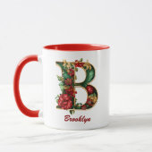 Custom Verziert Monogram B Christmas Red Gold Tass Tasse (Links)
