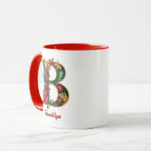 Custom Verziert Monogram B Christmas Red Gold Tass Tasse (Vorderseite Links)