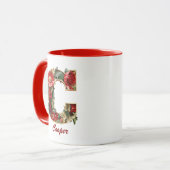 Custom Verziert Monogram C Christmas Red Gold Tass Tasse (Vorderseite Links)
