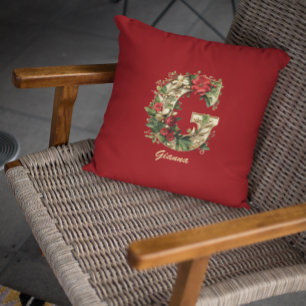 Custom Verziert Monogram G Christmas Red Gold Kissen