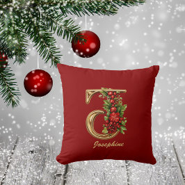 Custom Verziert Monogram J Christmas Red Gold Kissen