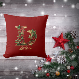 Custom Verziert Monogram L Christmas Red Gold Kissen