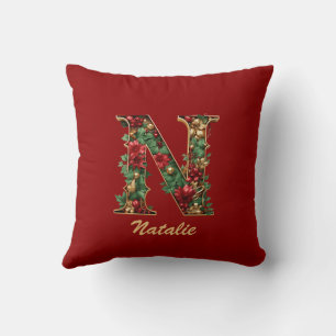 Custom Verziert Monogram N Christmas Red Gold Kissen