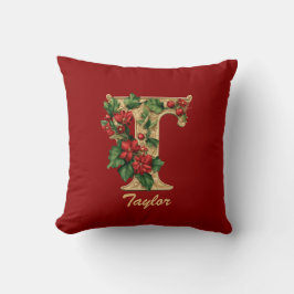 Custom Verziert Monogram T Christmas Red Gold Thre Kissen