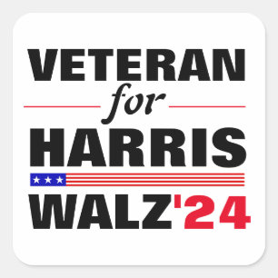 Custom Veterans for Harris Waltz 2024 Election Quadratischer Aufkleber
