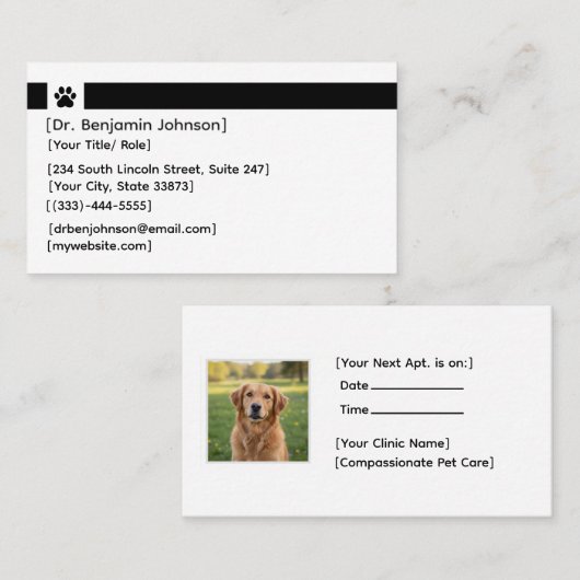 Custom Veterinary Appointment Card | Photo & Logo Visitenkarte (Vorne/Hinten)