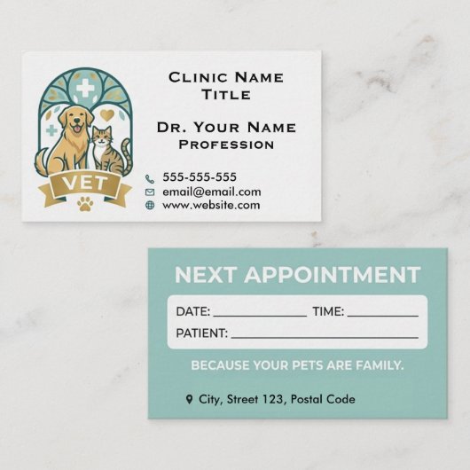 Custom Veterinary & Appointment Reminder  Visitenkarte (Vorne/Hinten)