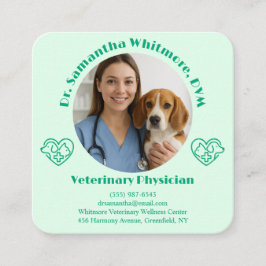 Custom Veterinary Business Card with Photo  Quadratische Visitenkarte