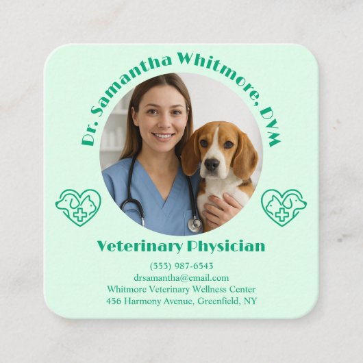 Custom Veterinary Business Card with Photo Quadratische Visitenkarte (Vorderseite)