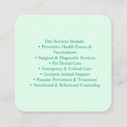 Custom Veterinary Business Card with Photo Quadratische Visitenkarte (Rückseite)