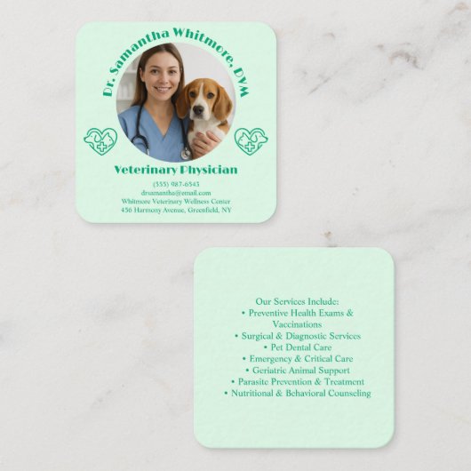 Custom Veterinary Business Card with Photo Quadratische Visitenkarte (Vorne/Hinten)