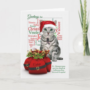 Custom Veterinary Christmas Tabby Cat Feiertagskarte