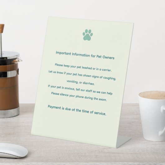 Custom Veterinary Exam Room Policy Sign Sockelschild (In SItu)