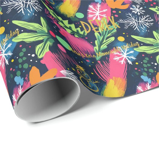 Custom Vibranly Holiday Foliage Weihnachten Geschenkpapier (Rolleneckpunkt)