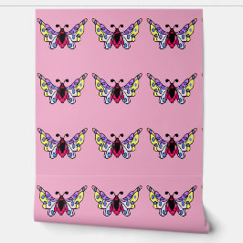 Custom Vibrant Modern Folk Butterfly Art Tapete