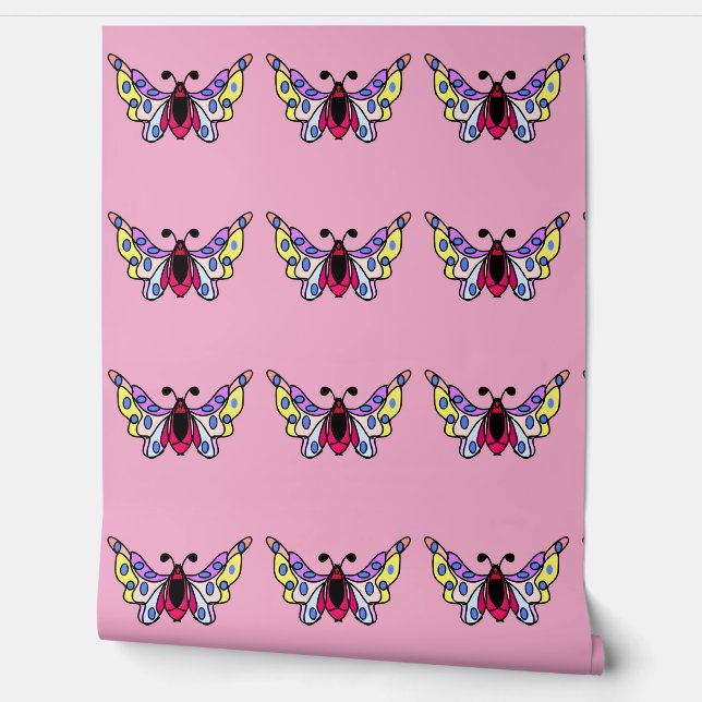 Custom Vibrant Modern Folk Butterfly Art Tapete (Abrollen)