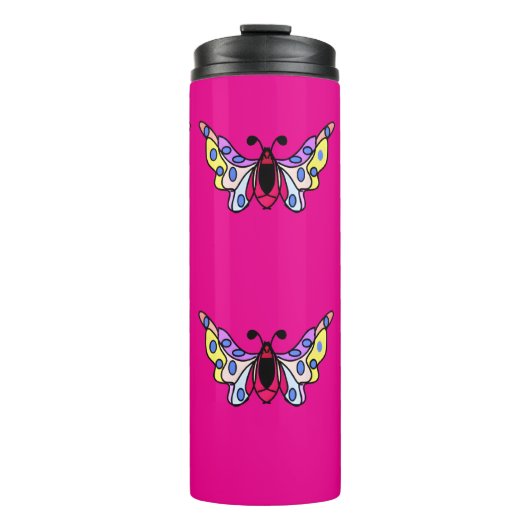 Custom Vibrant Modern Folk Butterfly Art Thermosbecher (Vorderseite)