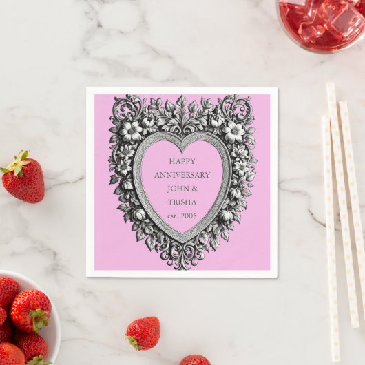 Custom Victorian Scroll Frame ANNIVERSARY – pink  Serviette (Beispiel)