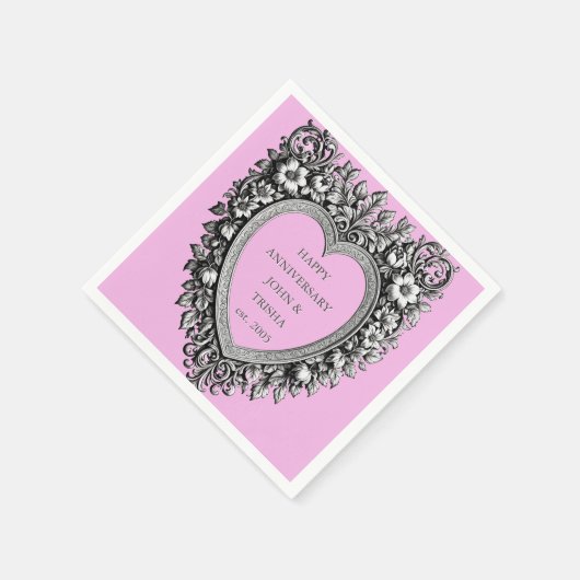 Custom Victorian Scroll Frame ANNIVERSARY – pink  Serviette (Ecke)