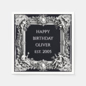 Custom Victorian Scroll Frame Napkin – black Serviette (Vorderseite)