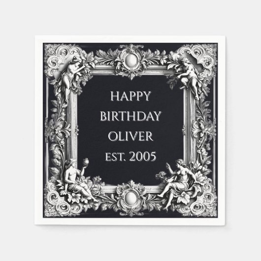 Custom Victorian Scroll Frame Napkin – black Serviette (Vorderseite)