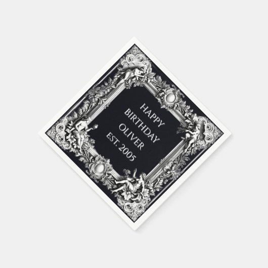 Custom Victorian Scroll Frame Napkin – black Serviette (Ecke)