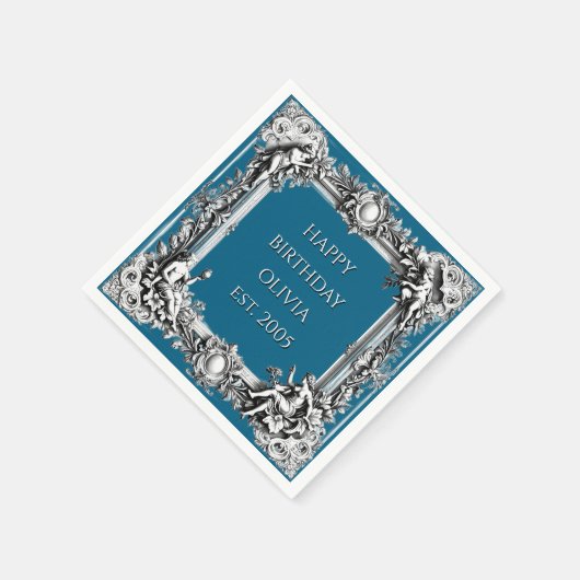 Custom Victorian Scroll Frame Napkin – dark blue Serviette (Ecke)