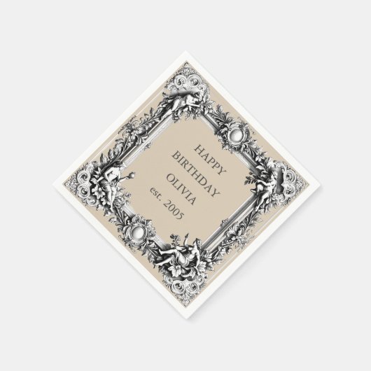 Custom Victorian Scroll Frame Napkin – mocha brown Serviette (Ecke)