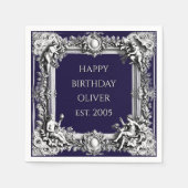 Custom Victorian Scroll Frame Napkin – navy blue Serviette (Vorderseite)