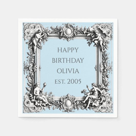 Custom Victorian Scroll Frame Napkin – pale blue Serviette (Vorderseite)