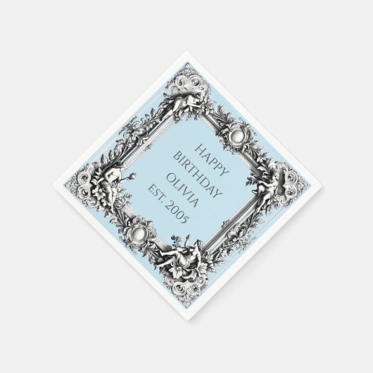Custom Victorian Scroll Frame Napkin – pale blue Serviette (Ecke)