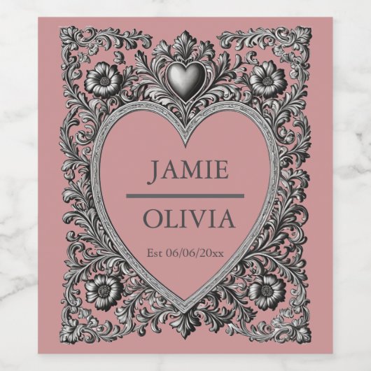Custom Victorian Scroll Frame – wedding Weinetikett (Einzelnes Label)