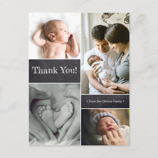 Custom Vielen Dank Chalkboard Foto Collage Baby Postkarte (Vorderseite)