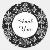 Custom Vielen Dank Floral Damask Schwarz-weiß Aufk Runder Aufkleber (Vorderseite)