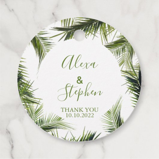 Custom Vielen Dank Palm Blätter Tropical Wedding Geschenkanhänger (Rückseite)