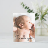 Custom Vielen Dank Script Baby Foto Postkarte (Stehend Vorderseite)