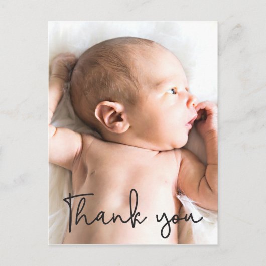 Custom Vielen Dank Script Baby Foto Postkarte (Vorderseite)