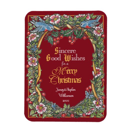 Custom Viktorianisch Christmas Floral Bird Burgund Magnet (Vertikal)
