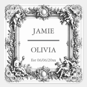 Custom Viktorianisch Scroll Frame Napkin - Hochzei Quadratischer Aufkleber