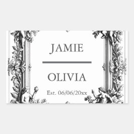 Custom Viktorianisch Scroll Frame Napkin - Hochzei Rechteckiger Aufkleber