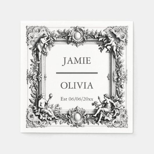 Custom Viktorianisch Scroll Frame Napkin - Hochzei Serviette (Vorderseite)