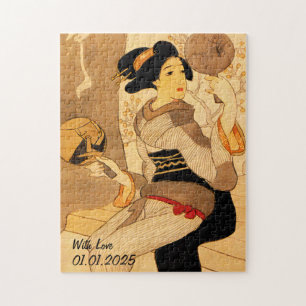 Custom Vintag Ästhetik Japan Kimono Illustration Puzzle