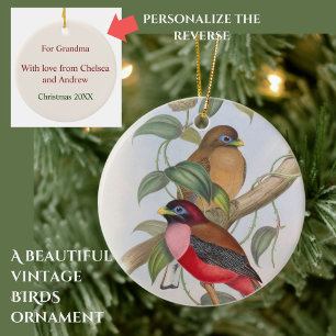 Custom Vintag Bird Illustration + Text Christmas Keramik Ornament