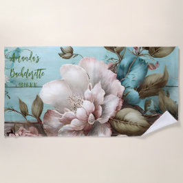 Custom Vintag Blue and White Blume Bachelorette Strandtuch