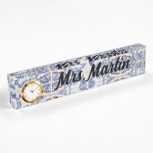 Custom Vintag Blue Portuile Tile Clock Namensplakette